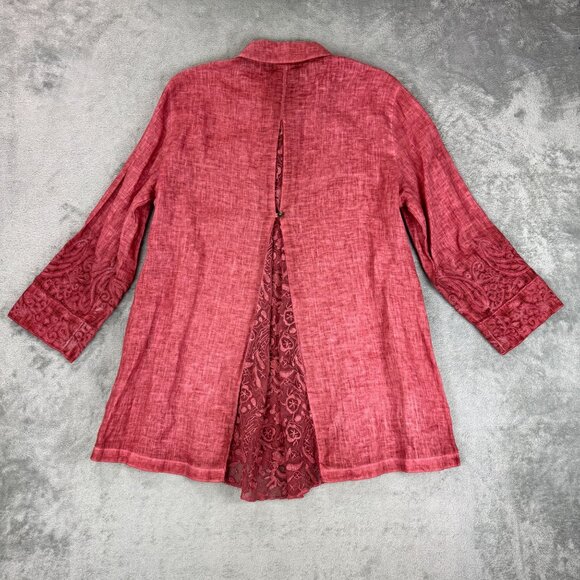 John Mark 100% Linen Embroidered Whimsy Lace Fairy Button up Shirt Cottagecore - Picture 2 of 11